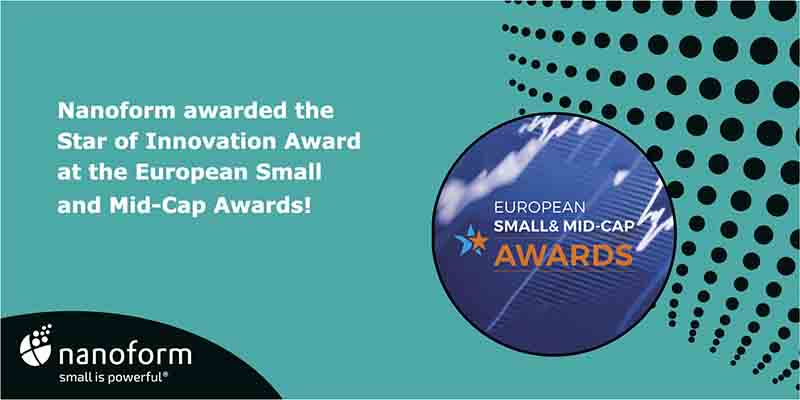 Nanoform在2021年欧洲中小市值奖上获得创新之星奖